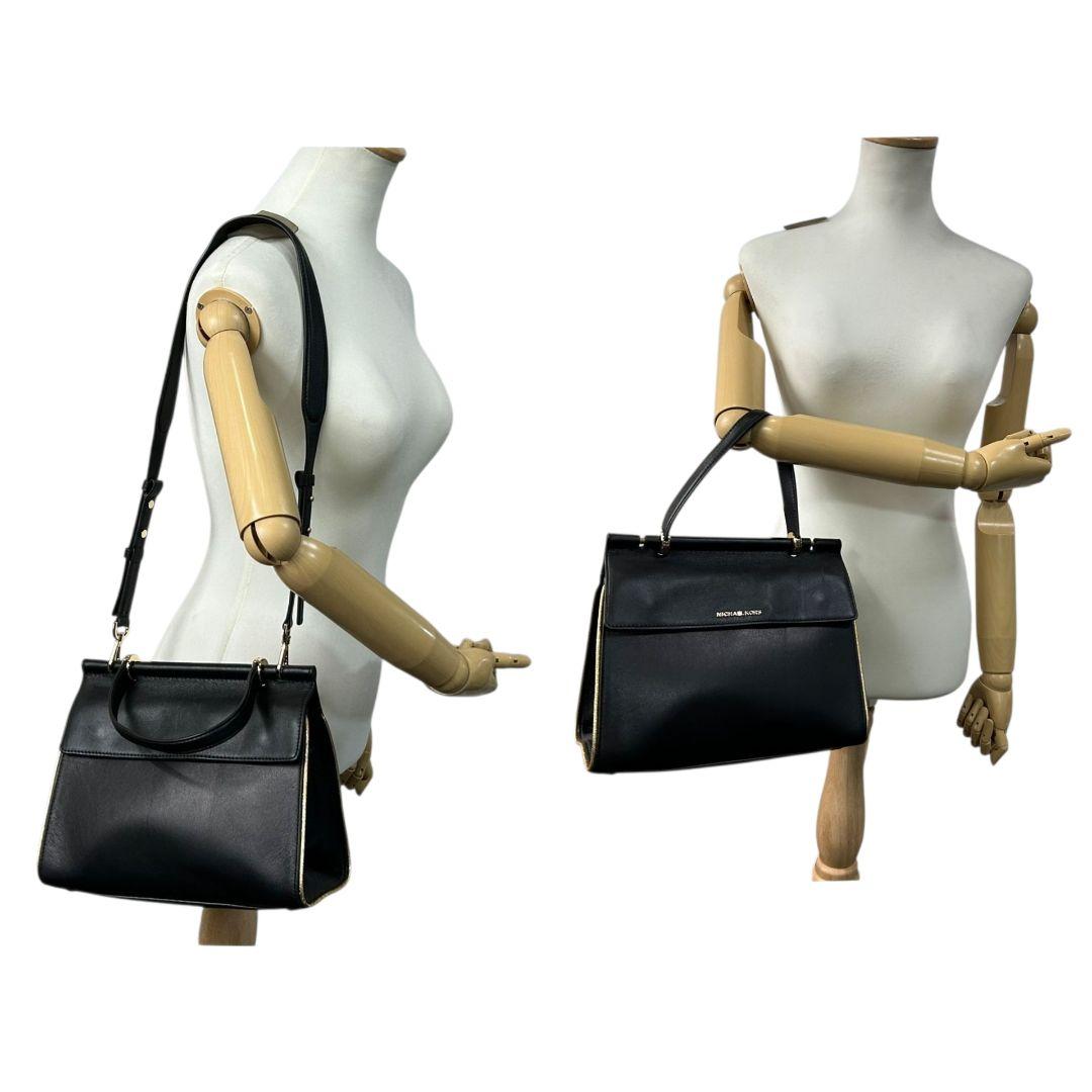 マイケルコース ハンドバッグ 黒 ブラック フラップ 2way トートバッグ ショルダーバッグ 斜め掛け可 レザー 本革 ゴールド金具 ロゴ s15 MICHAEL KORS