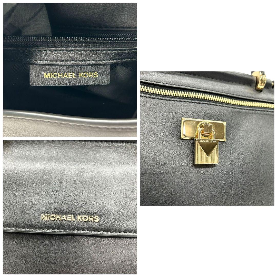 マイケルコース ハンドバッグ 黒 ブラック フラップ 2way トートバッグ ショルダーバッグ 斜め掛け可 レザー 本革 ゴールド金具 ロゴ s15 MICHAEL KORS