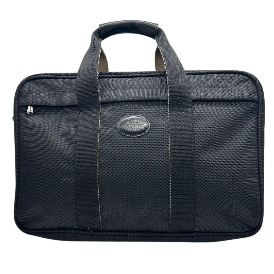 ロンシャン　ビジネスバッグ　黒　A4収納　2way　斜め掛け可　ナイロン　x　トートバッグ　ハンドバッグ　ショルダーバッグ　ブラック　自立可　シルバー金具　ロゴ　LONGCHAMP