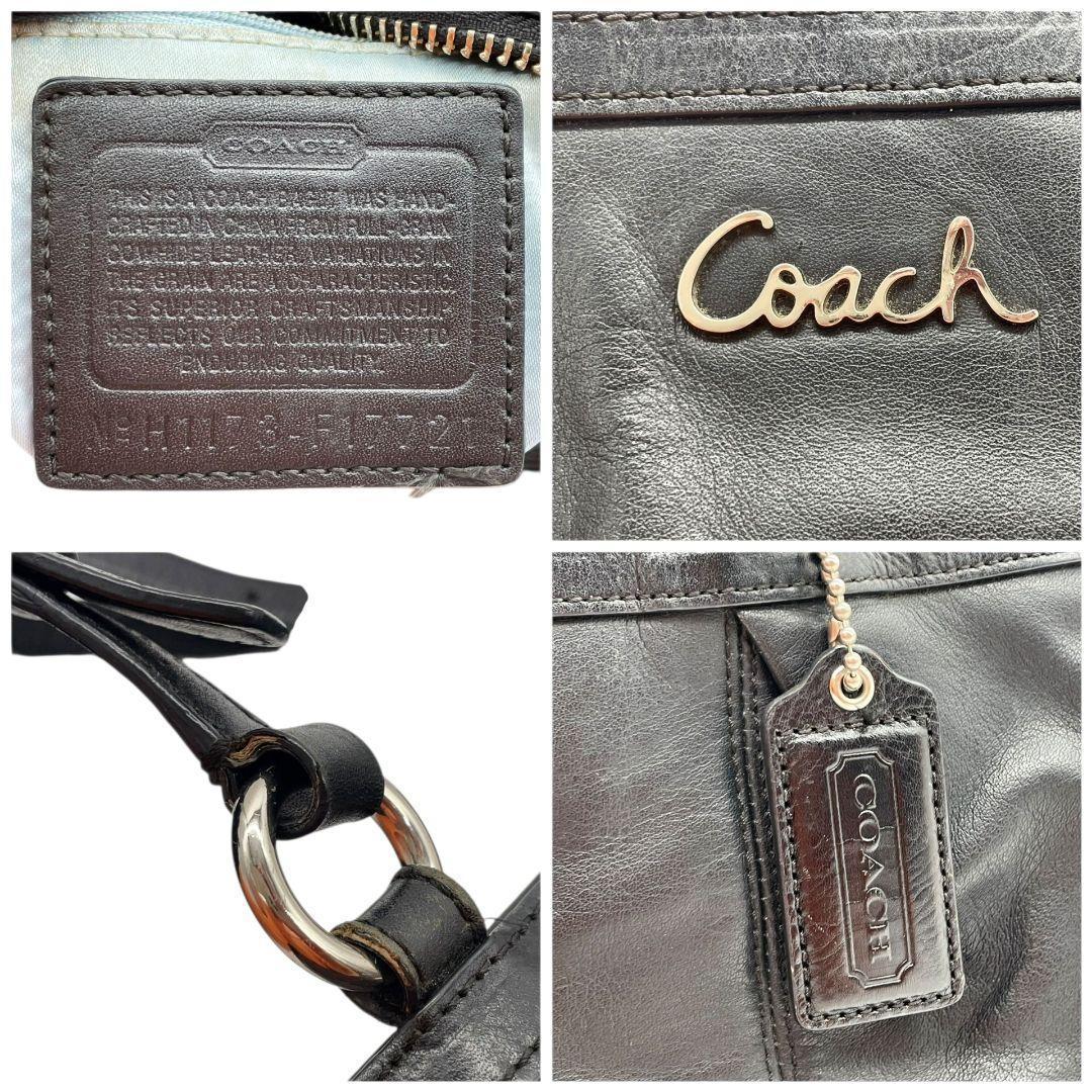コーチ トートバッグ 黒 ワンショルダー レザー チャーム付き s79 ハンドバッグ 本革 肩掛け可 肩かけ可 ブラック シルバー金具 ロゴプレート ロゴタグ COACH F17721