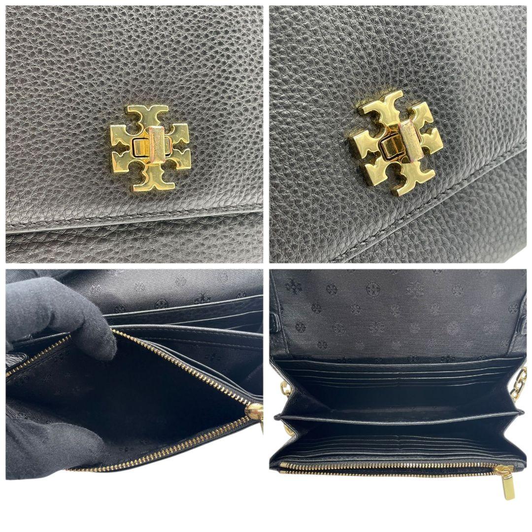 トリーバーチ ショルダーバッグ 黒 ロゴ フラップ レザー チェーン s5 本革 斜め掛け可 ブラック ゴールド金具 TORY BURCH オシャレ