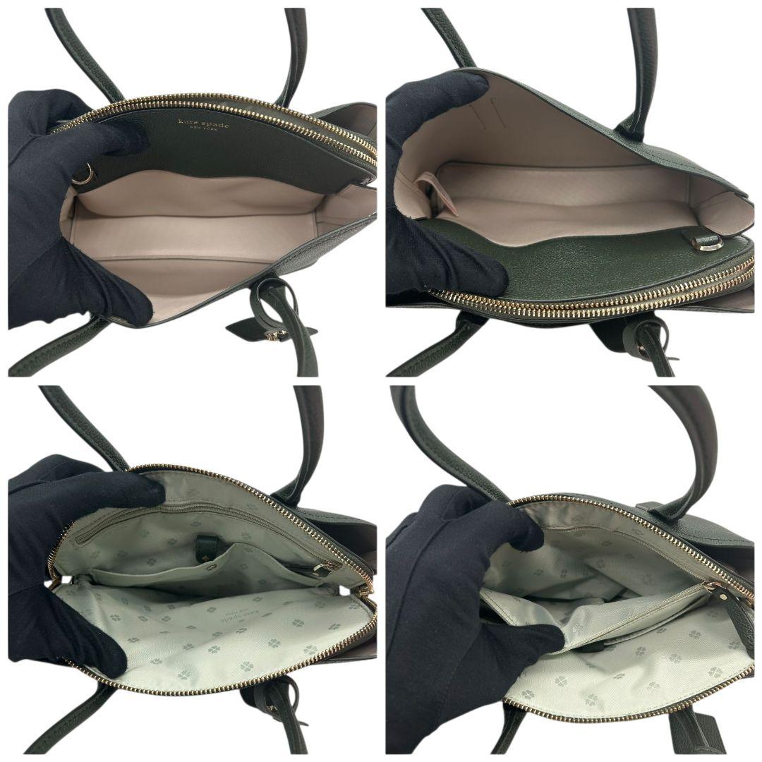 ケイトスペード kate spade ハンドバッグ トートバッグ グリーン 緑 カーキ ロゴ チャーム付き レザー 本革 ショルダーバッグ 斜め掛け可 自立可 ゴールド金具 ロゴタグ H