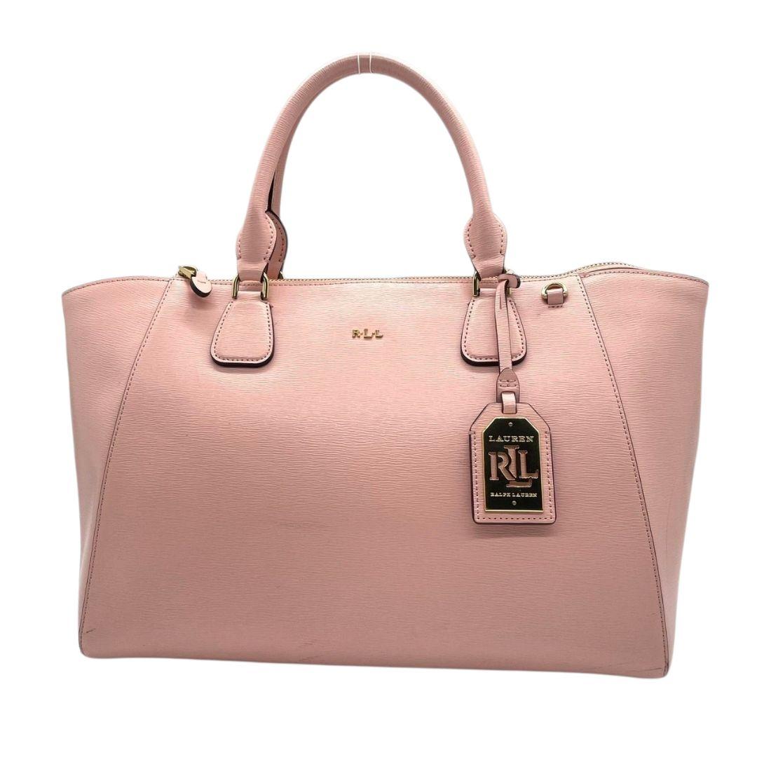 LAUREN RALPH LAUREN ローレンラルフローレン ハンドバッグ トート ショルダー 2way 斜め掛け可 A4収納 ピンク レザー 本革 ロゴ チャーム付き ゴールド金具 s5