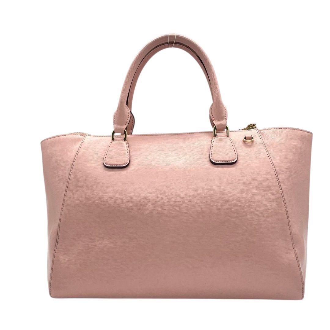 LAUREN RALPH LAUREN ローレンラルフローレン ハンドバッグ トート ショルダー 2way 斜め掛け可 A4収納 ピンク レザー 本革 ロゴ チャーム付き ゴールド金具 s5