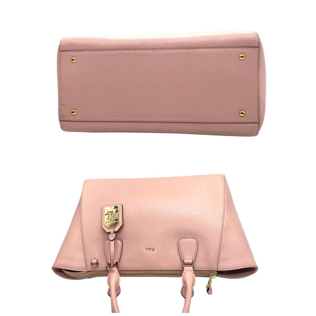 LAUREN RALPH LAUREN ローレンラルフローレン ハンドバッグ トート ショルダー 2way 斜め掛け可 A4収納 ピンク レザー 本革 ロゴ チャーム付き ゴールド金具 s5