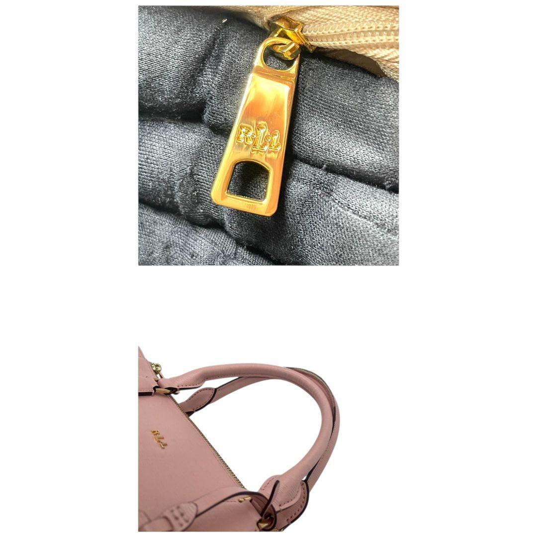 LAUREN RALPH LAUREN ローレンラルフローレン ハンドバッグ トート ショルダー 2way 斜め掛け可 A4収納 ピンク レザー 本革 ロゴ チャーム付き ゴールド金具 s5