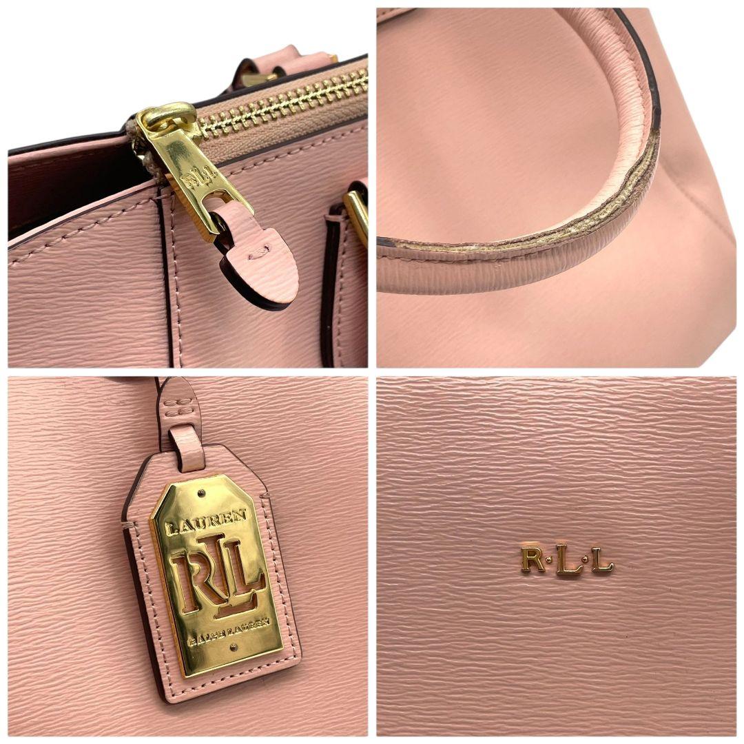 LAUREN RALPH LAUREN ローレンラルフローレン ハンドバッグ トート ショルダー 2way 斜め掛け可 A4収納 ピンク レザー 本革 ロゴ チャーム付き ゴールド金具 s5