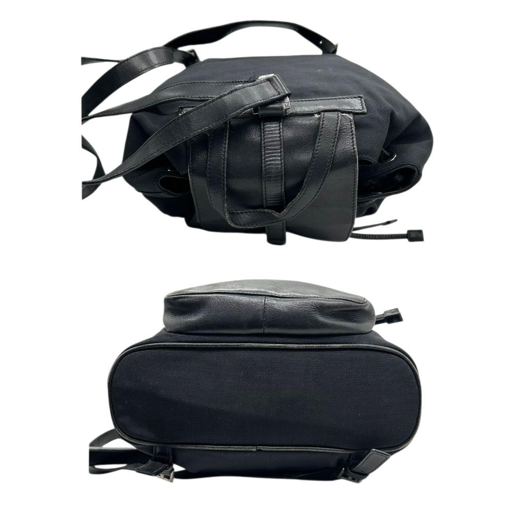 GUCCI グッチ バックパック リュック 黒 ブラック ナイロン レザー 本革 フラップ ロック金具 シルバー金具 ロゴプレート 自立可 メンズ レディース