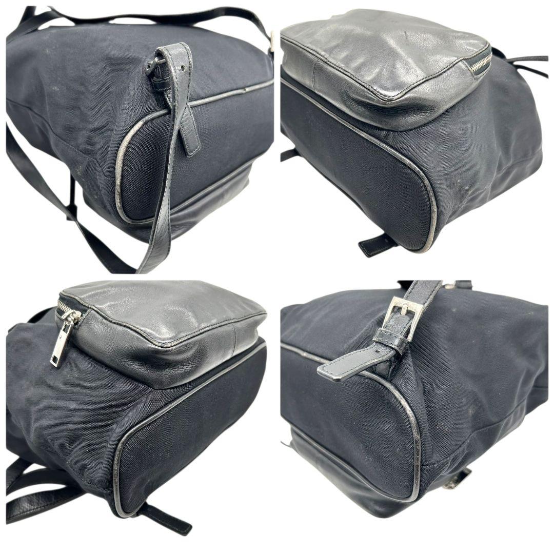 GUCCI グッチ バックパック リュック 黒 ブラック ナイロン レザー 本革 フラップ ロック金具 シルバー金具 ロゴプレート 自立可 メンズ レディース