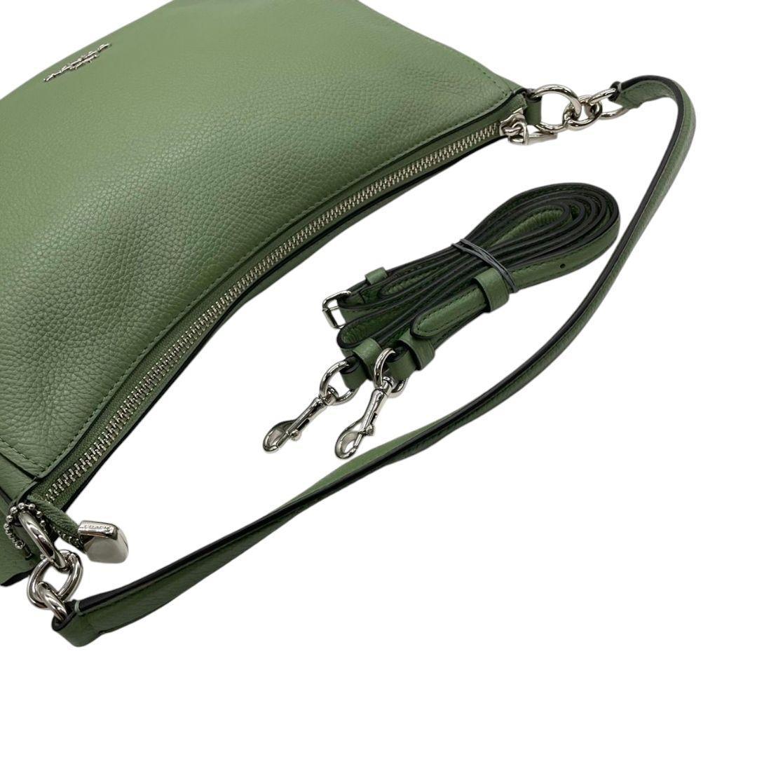 美品 コーチ ハンドバッグ 2way 緑 レザー ホーボー COACH 56819 s37 カーキ ライムグリーン 本革 斜め掛け可 ワンショルダー ロゴチャーム 自立可 シルバー金具 トートバッグ