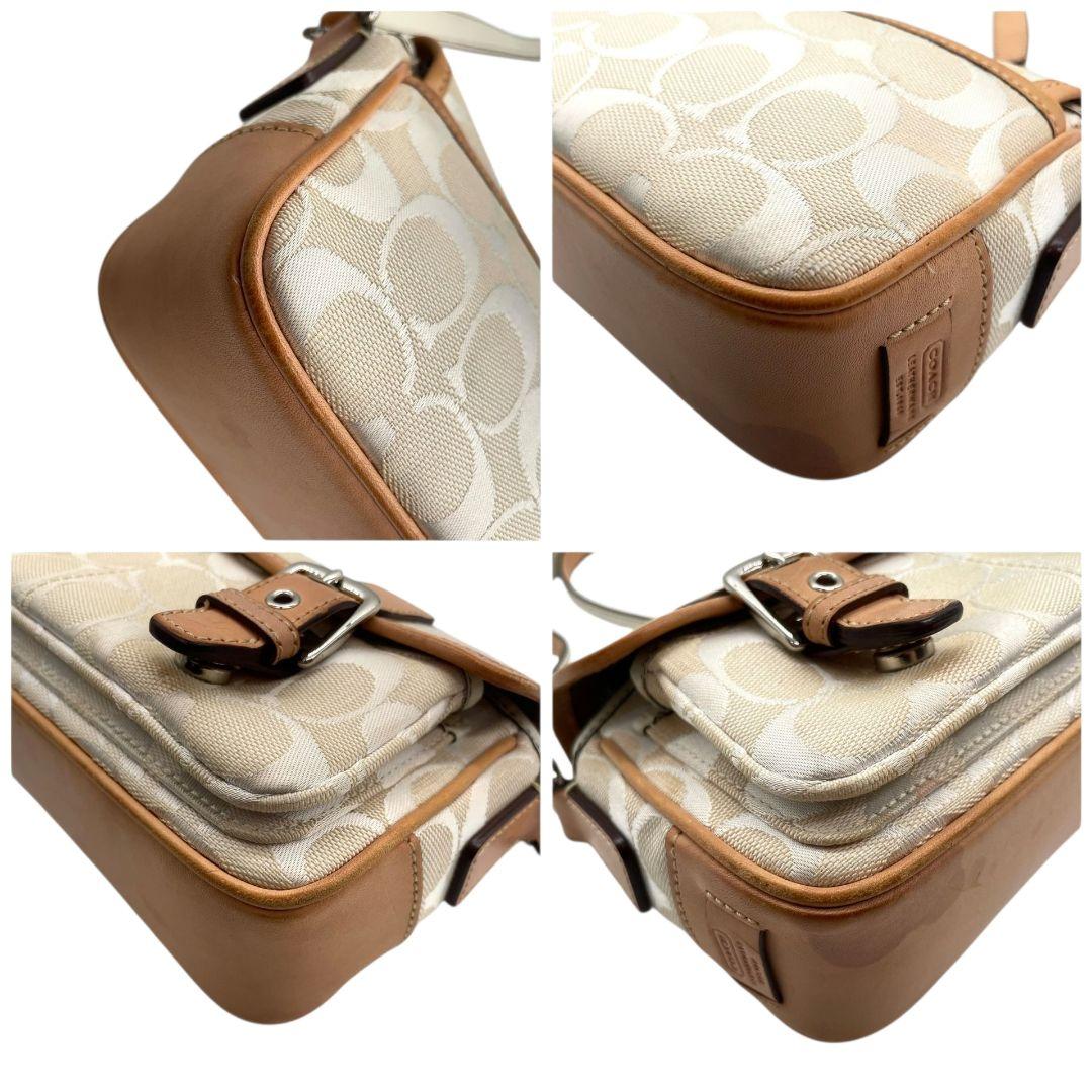 コーチ ショルダーバッグ アイボリー シグネチャー フラップ キャンバス T2 斜め掛け可 レザー 本革 ロゴタグ シルバー金具 6844 ホワイト COACH