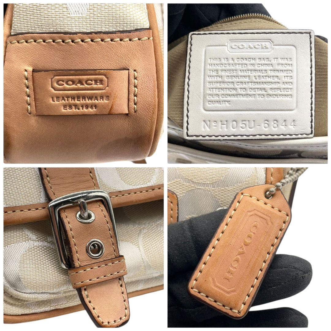 コーチ ショルダーバッグ アイボリー シグネチャー フラップ キャンバス T2 斜め掛け可 レザー 本革 ロゴタグ シルバー金具 6844 ホワイト COACH