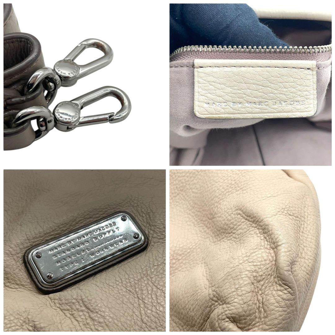 マークバイマークジェイコブス ショルダーバッグ アイボリー ホーボー 2way 斜め掛け可 ハンドバッグ トートバッグ レザー 本革 ロゴプレート シルバー金具 おしゃれ 通勤 通学