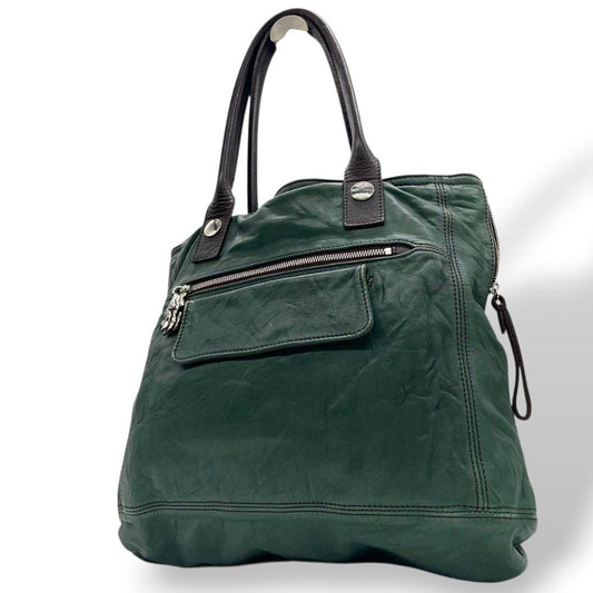 シーバイクロエ トートバッグ 緑 A4収納 ワンショルダー レザー s3 ハンドバッグ 肩掛け可 肩かけ可 本革 グリーン シルバー金具 ロゴプレート チャーム付き SeeByChloe