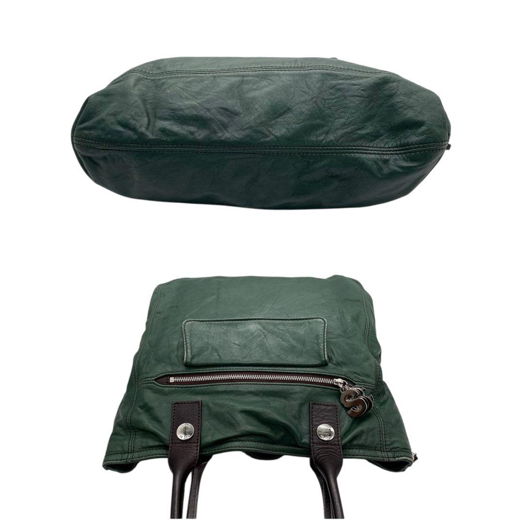 シーバイクロエ トートバッグ 緑 A4収納 ワンショルダー レザー s3 ハンドバッグ 肩掛け可 肩かけ可 本革 グリーン シルバー金具 ロゴプレート チャーム付き SeeByChloe