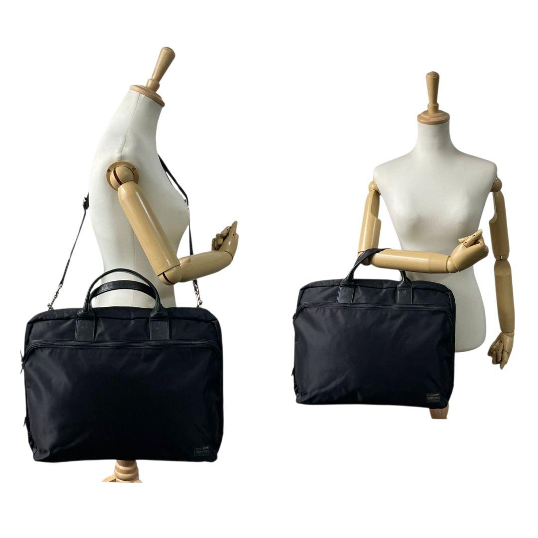 ポーター ビジネスバッグ 黒 ブラック A4収納 2way ナイロン レザー 本革 トートバッグ ハンドバッグ ショルダーバッグ 斜め掛け可 シルバー金具 ロゴタグ 吉田カバン s37