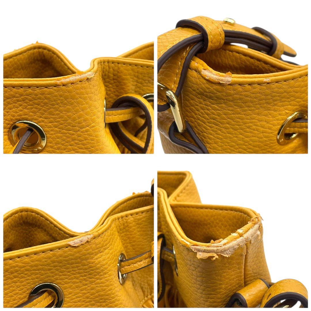 サマンサベガ ショルダーバッグ 黄 イエロー フリンジ 巾着 斜め掛け可 スウェード レザー 本革 ゴールド金具 チャーム付き ロゴ s16 Samantha Vega