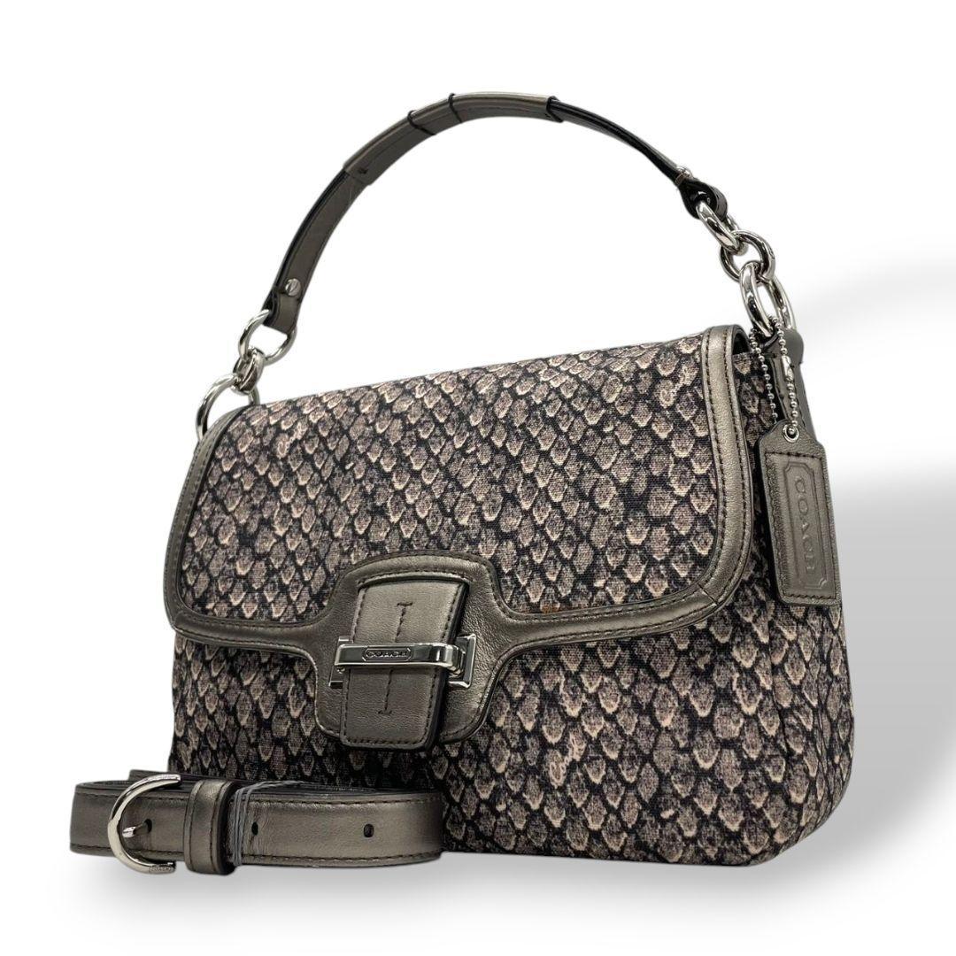 コーチ ハンドバッグ 2way グレー 銀 ペネロピ 型押しレザー フラップ キャンバス 本革 トートバッグ ショルダーバッグ 斜め掛け可 COACH F26036 u13