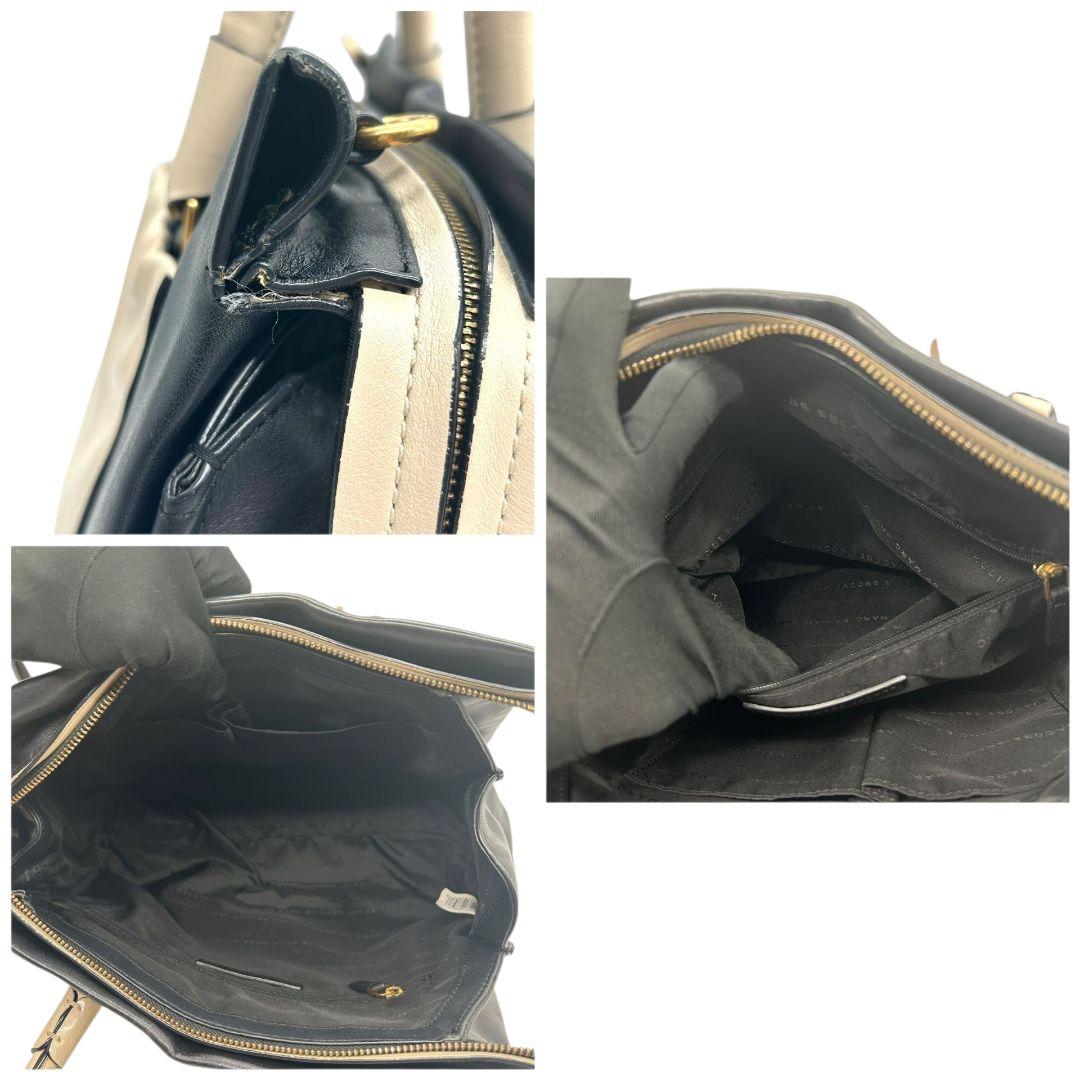 マークバイマークジェイコブス MARC BY MARC JACOBS ハンドバッグ バイカラー 2WAY ショルダーバッグ 紺 ネイビー アイボリー レザー ゴールド金具 トートバッグ 手提げ 斜め掛け可 レディース