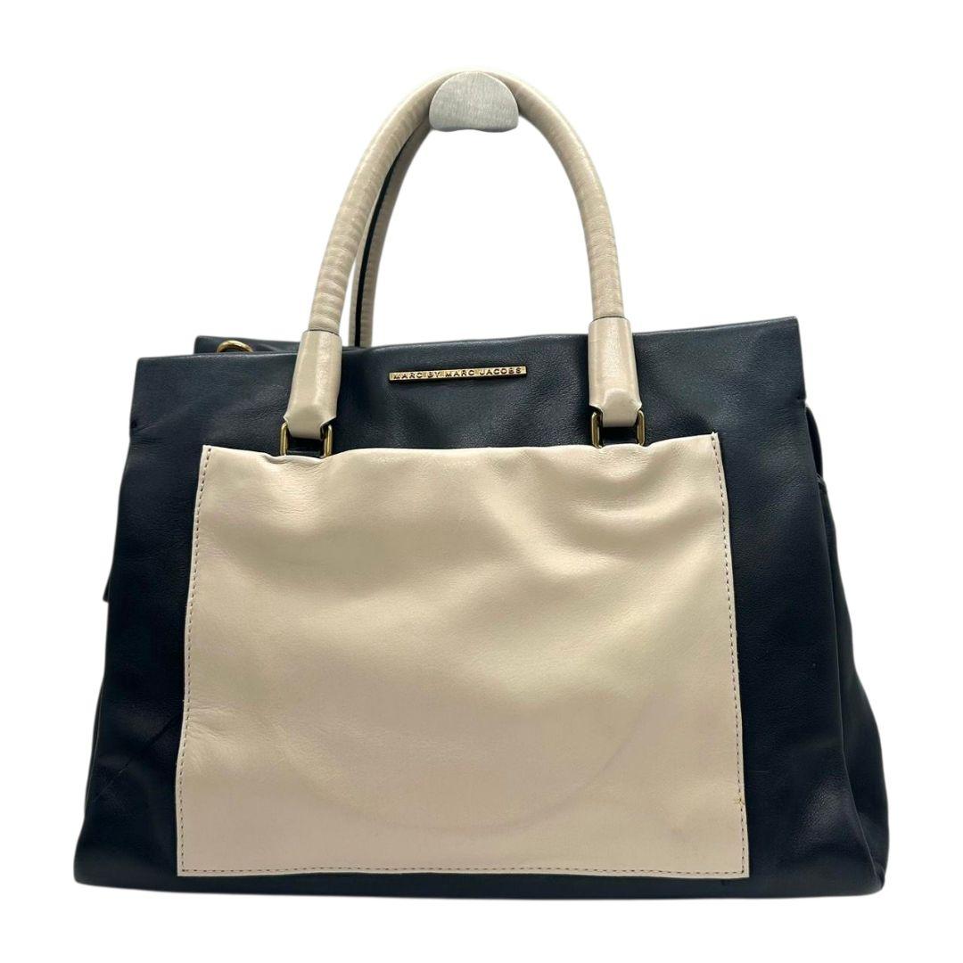 マークバイマークジェイコブス MARC BY MARC JACOBS ハンドバッグ バイカラー 2WAY ショルダーバッグ 紺 ネイビー アイボリー レザー ゴールド金具 トートバッグ 手提げ 斜め掛け可 レディース