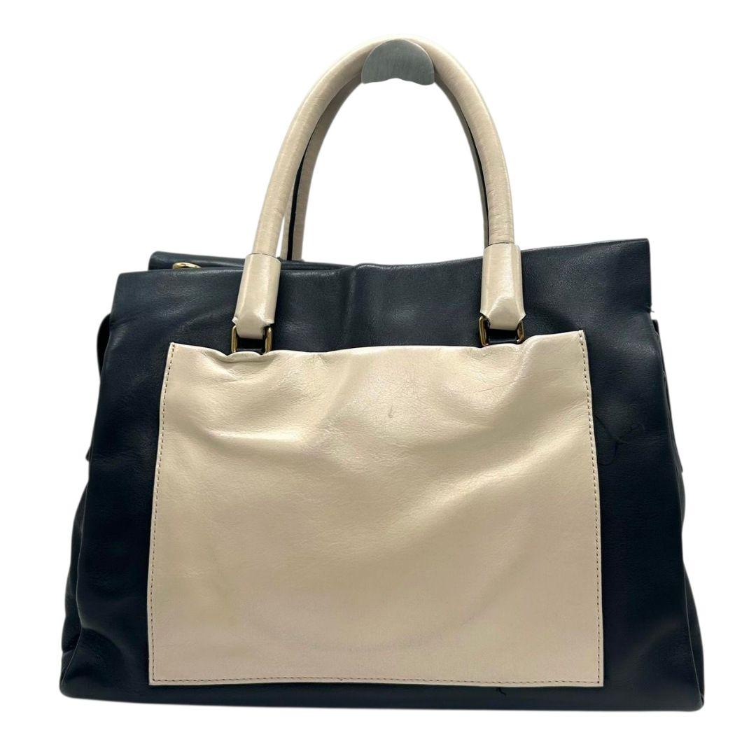 マークバイマークジェイコブス MARC BY MARC JACOBS ハンドバッグ バイカラー 2WAY ショルダーバッグ 紺 ネイビー アイボリー レザー ゴールド金具 トートバッグ 手提げ 斜め掛け可 レディース