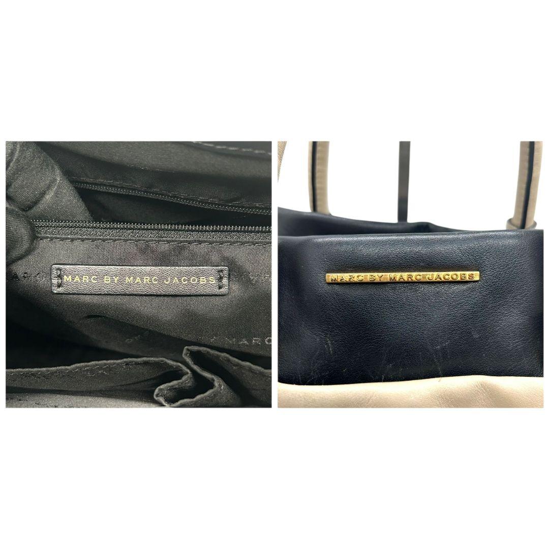 マークバイマークジェイコブス MARC BY MARC JACOBS ハンドバッグ バイカラー 2WAY ショルダーバッグ 紺 ネイビー アイボリー レザー ゴールド金具 トートバッグ 手提げ 斜め掛け可 レディース