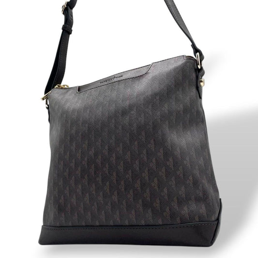 美品 パトリックコックス ショルダーバッグ 茶 総柄 斜め掛け可 レザー u14 本革 ゴールド金具 ロゴ ブラウン PATRICK COX