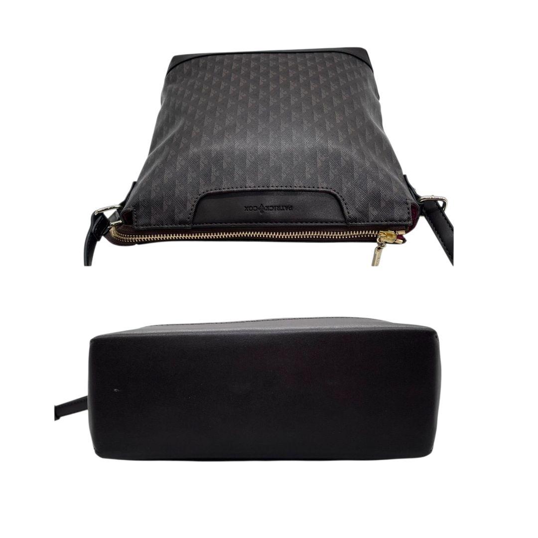 美品 パトリックコックス ショルダーバッグ 茶 総柄 斜め掛け可 レザー u14 本革 ゴールド金具 ロゴ ブラウン PATRICK COX