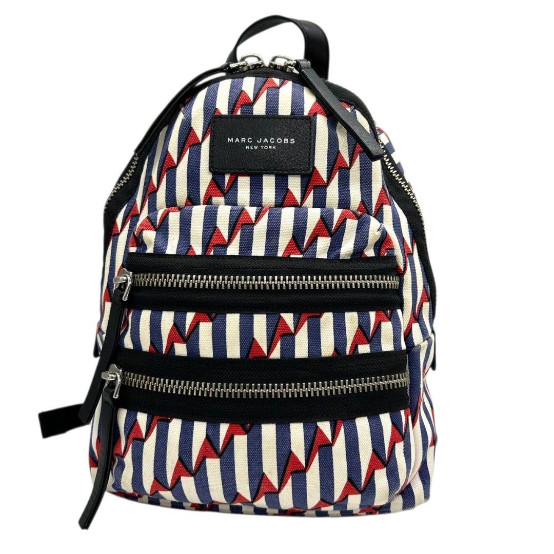 マークジェイコブス バックパック 総柄 ストライプ マルチカラー キャンバス レザー 本革 リュック ロゴプレート シルバー金具 おしゃれ E2 MARC JACOBS