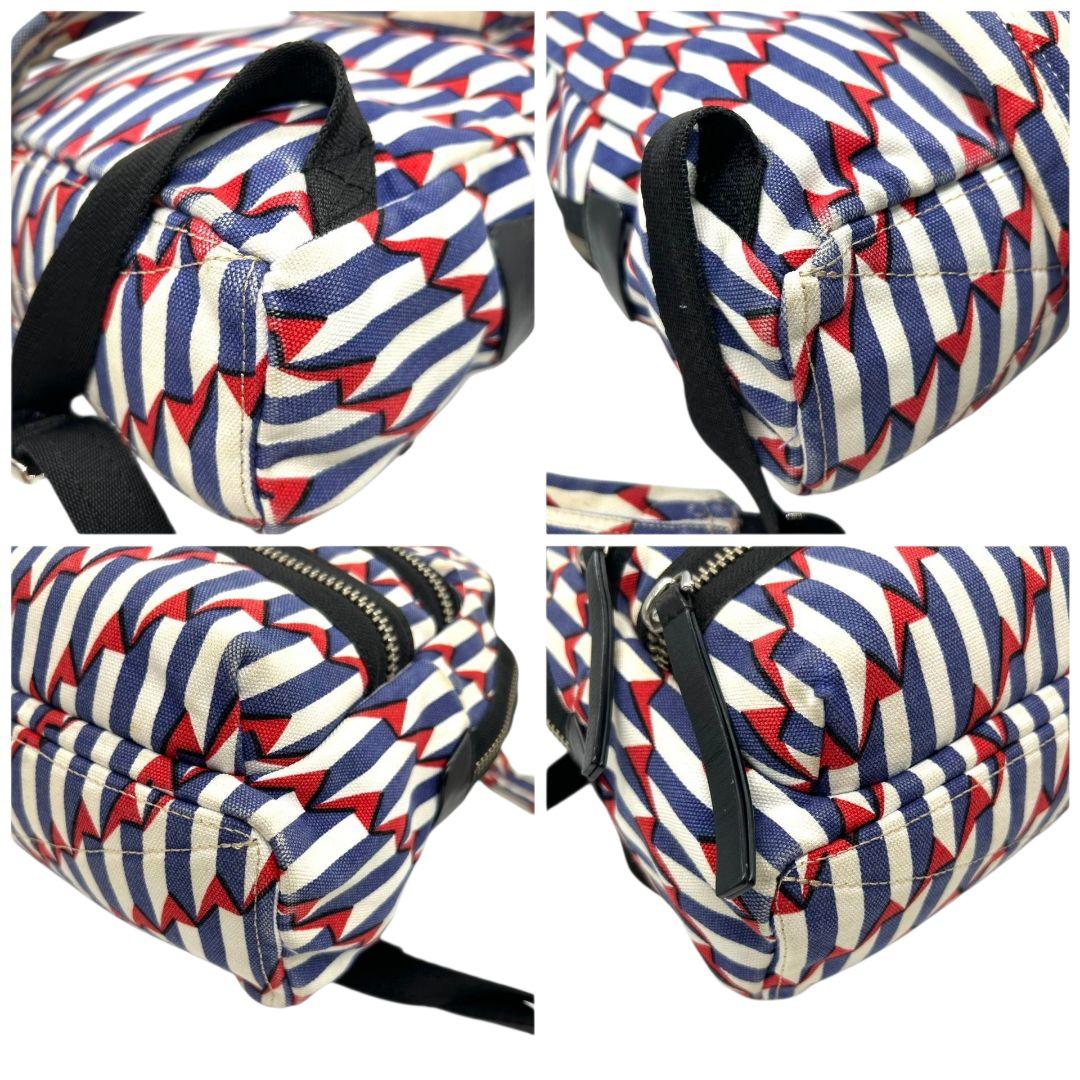 マークジェイコブス バックパック 総柄 ストライプ マルチカラー キャンバス レザー 本革 リュック ロゴプレート シルバー金具 おしゃれ E2 MARC JACOBS