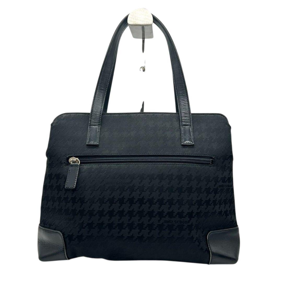 ミラショーン ハンドバッグ 黒 ブラック 千鳥格子 ワンショルダー トートバッグ 自立可 肩掛け可 ナイロン レザー 本革 ゴールド金具 ロゴ s62 mila schon 上品 高級