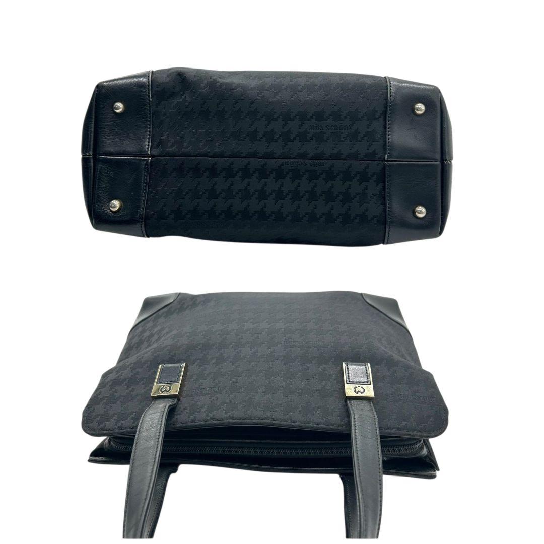 ミラショーン ハンドバッグ 黒 ブラック 千鳥格子 ワンショルダー トートバッグ 自立可 肩掛け可 ナイロン レザー 本革 ゴールド金具 ロゴ s62 mila schon 上品 高級