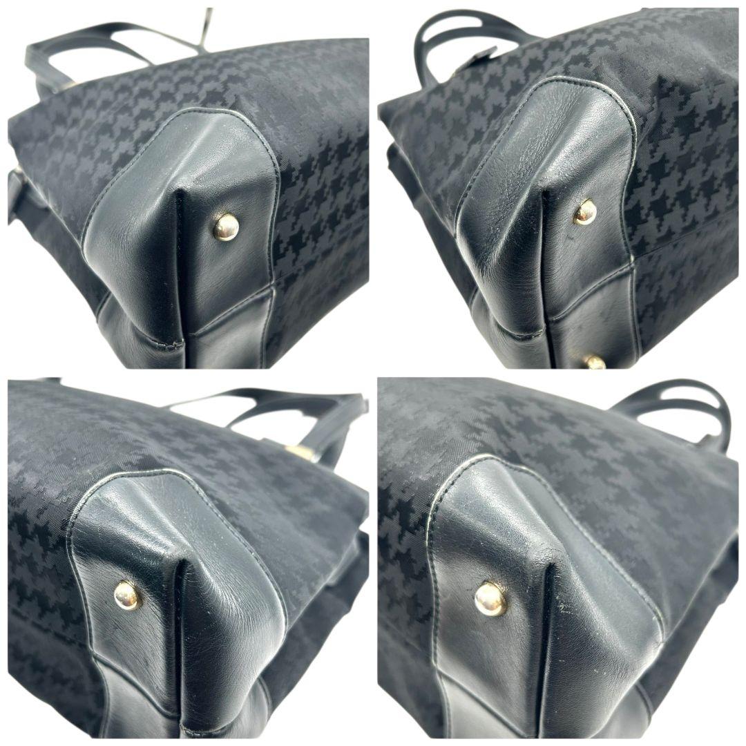 ミラショーン ハンドバッグ 黒 ブラック 千鳥格子 ワンショルダー トートバッグ 自立可 肩掛け可 ナイロン レザー 本革 ゴールド金具 ロゴ s62 mila schon 上品 高級