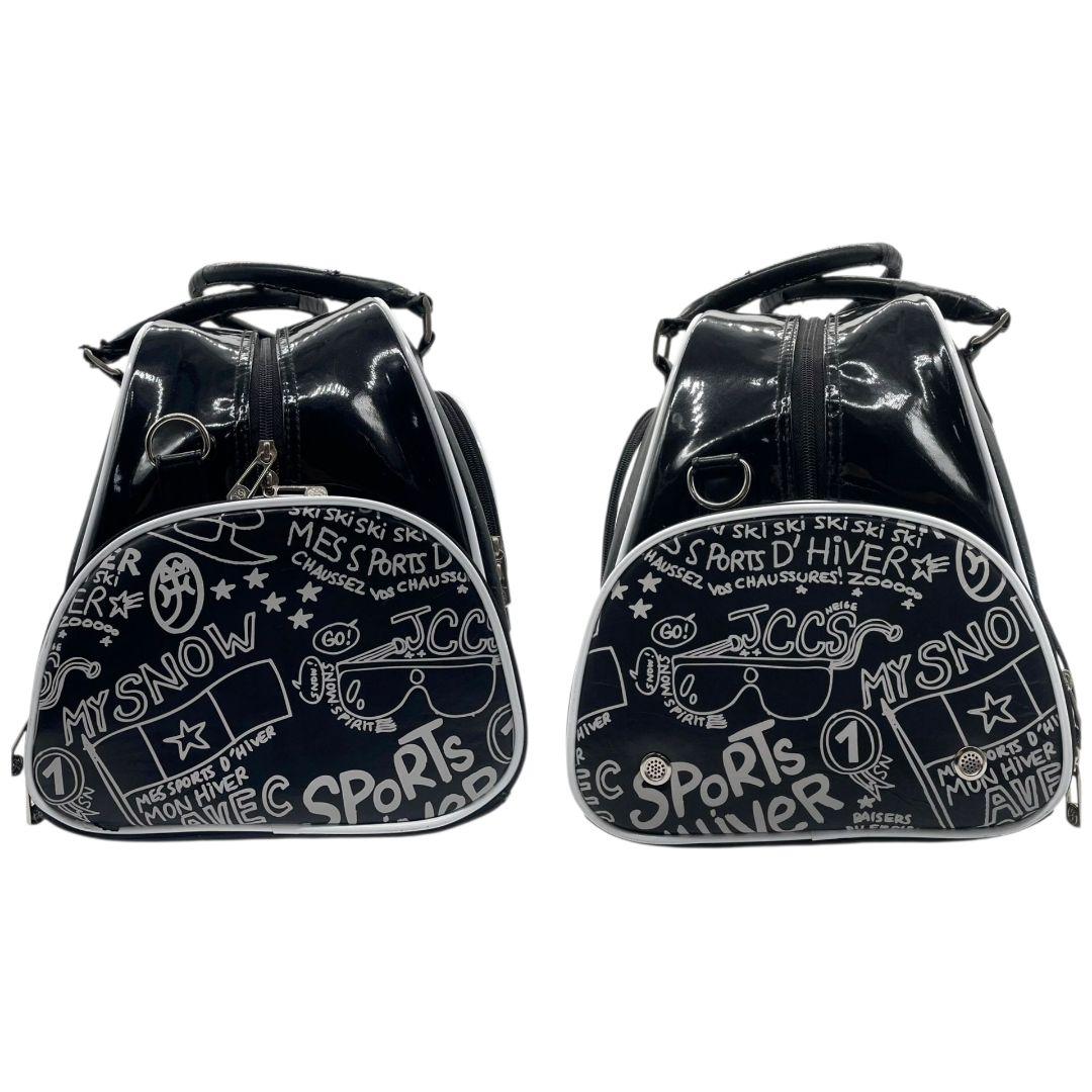 CASTELBAJAC カステルバジャック ボストンバッグ ブラック 総柄 デカロゴ 2way 斜め掛け可 ショルダー トート ハンドバッグ レザー 本革 シリコン A4収納 シルバー金具 X