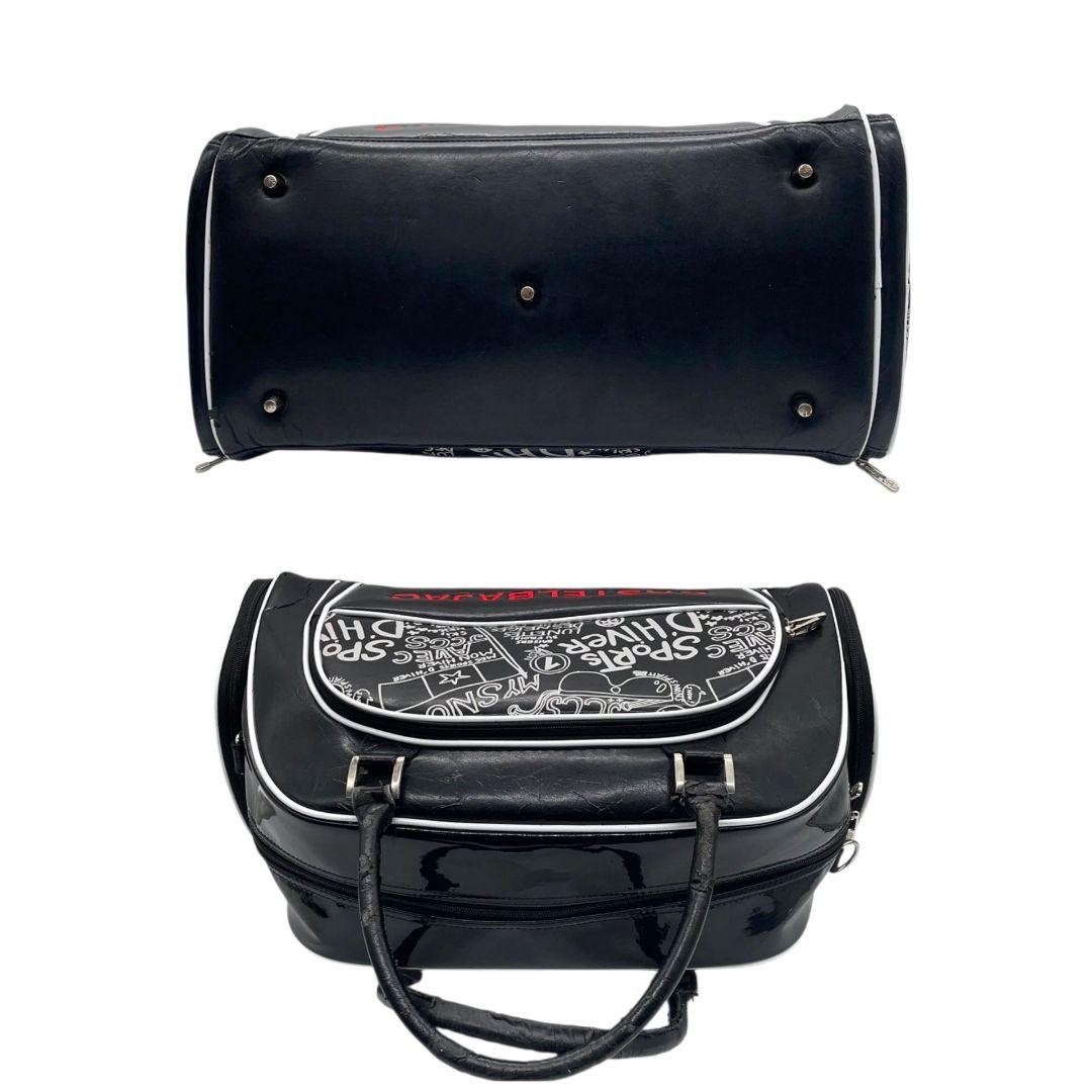 CASTELBAJAC カステルバジャック ボストンバッグ ブラック 総柄 デカロゴ 2way 斜め掛け可 ショルダー トート ハンドバッグ レザー 本革 シリコン A4収納 シルバー金具 X