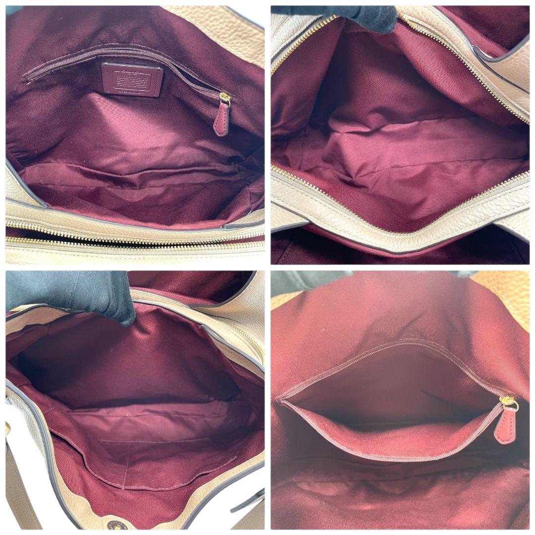 コーチ　トートバッグ　ベージュ　ワンショルダー　レザー　本革　A4収納　s8　ハンドバッグ　肩掛け可　肩かけ可　ゴールド金具　ロゴ　COACH　80268