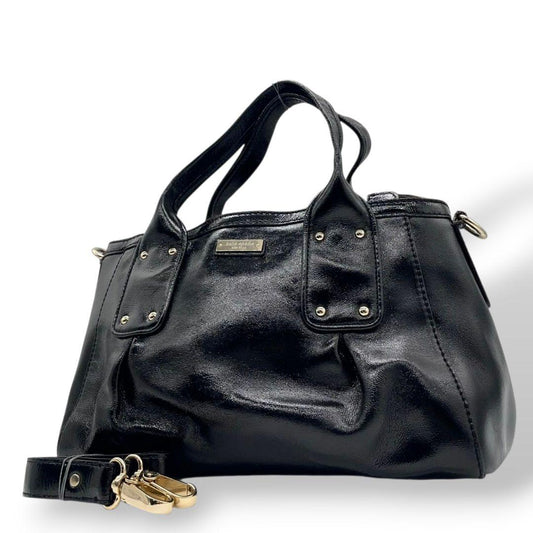 ケイトスペード ハンドバッグ 黒 スタッズ 2way パテントレザー T5 ショルダーバッグ トートバッグ 斜め掛け可 エナメル 本革 ブラック シルバー金具 ロゴプレート kate spade