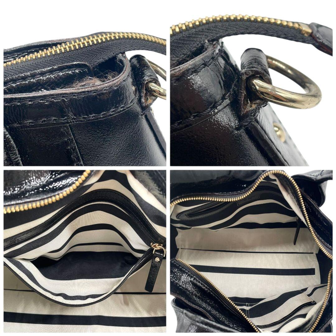 ケイトスペード ハンドバッグ 黒 スタッズ 2way パテントレザー T5 ショルダーバッグ トートバッグ 斜め掛け可 エナメル 本革 ブラック シルバー金具 ロゴプレート kate spade