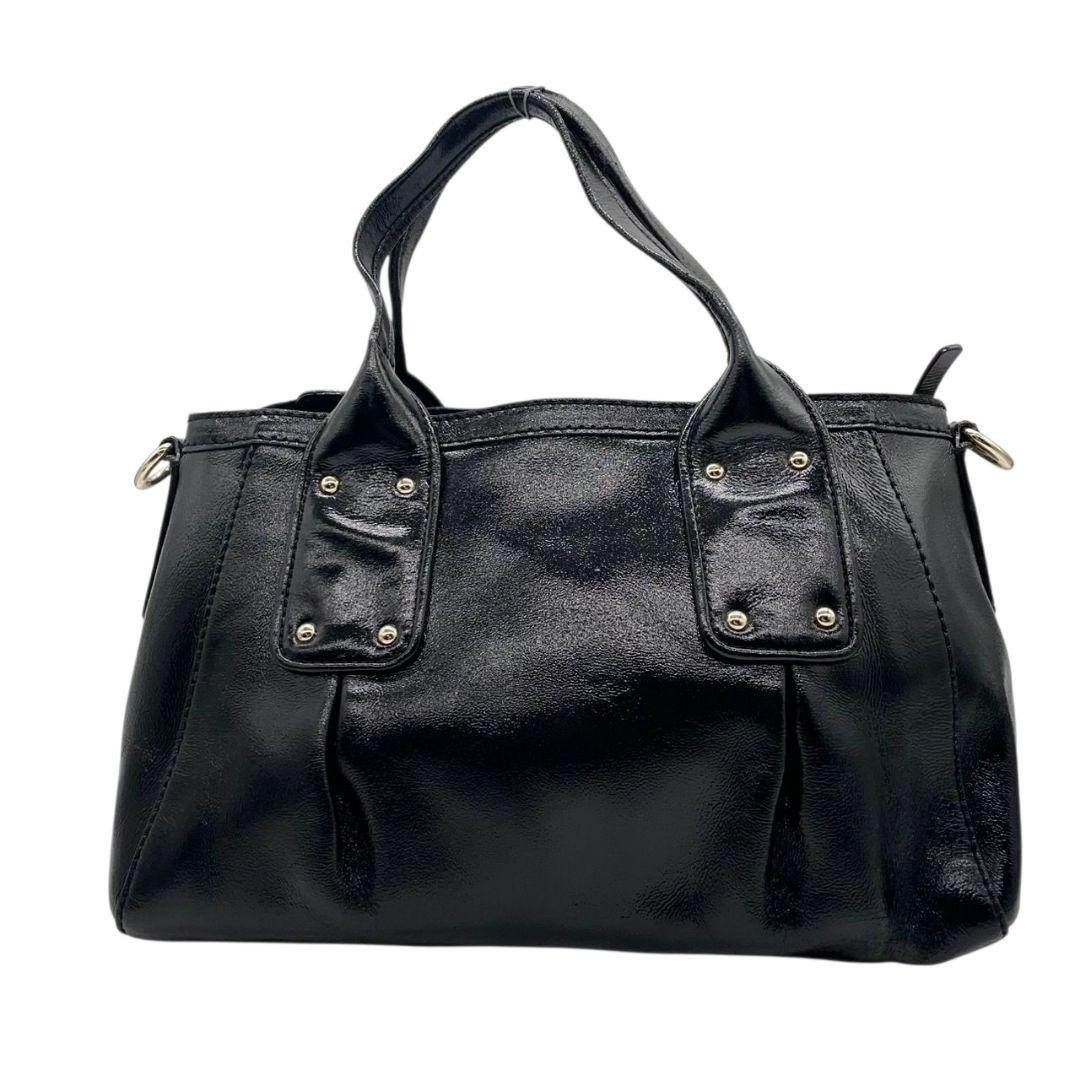 ケイトスペード ハンドバッグ 黒 スタッズ 2way パテントレザー T5 ショルダーバッグ トートバッグ 斜め掛け可 エナメル 本革 ブラック シルバー金具 ロゴプレート kate spade