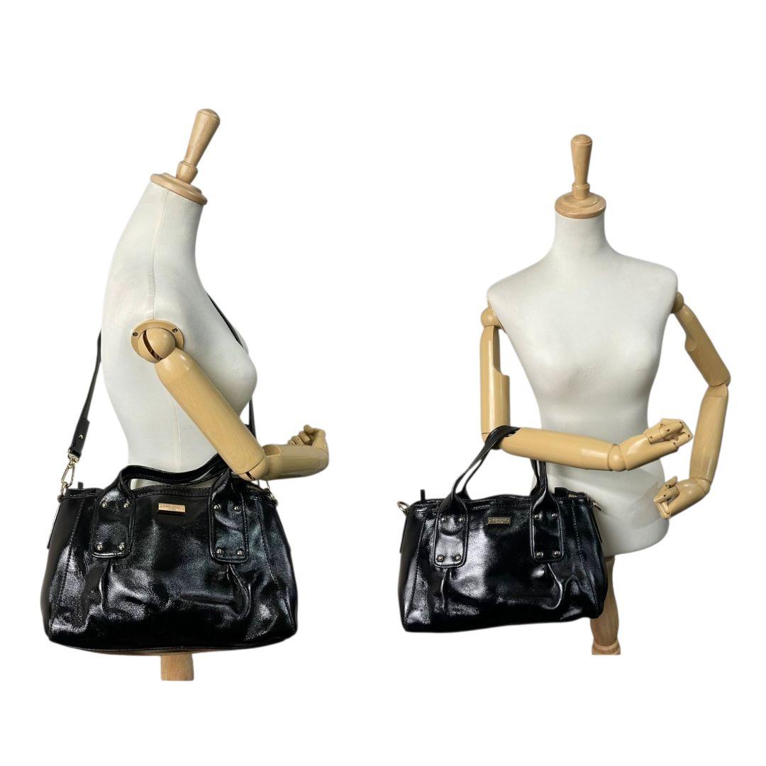 ケイトスペード ハンドバッグ 黒 スタッズ 2way パテントレザー T5 ショルダーバッグ トートバッグ 斜め掛け可 エナメル 本革 ブラック シルバー金具 ロゴプレート kate spade