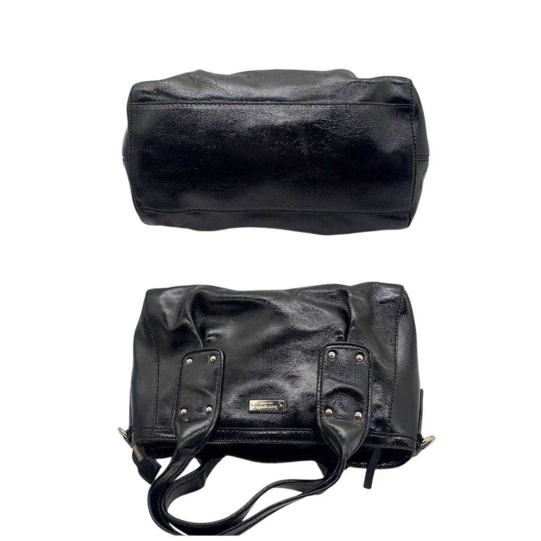 ケイトスペード ハンドバッグ 黒 スタッズ 2way パテントレザー T5 ショルダーバッグ トートバッグ 斜め掛け可 エナメル 本革 ブラック シルバー金具 ロゴプレート kate spade