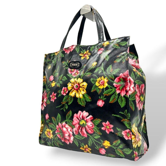 フェイラー FEILER トートバッグ 黒 ブラック 花柄 フラワー ワンショルダー PVC ハンドバッグ ピンク イエロー 肩掛け可 ロゴ E レディース