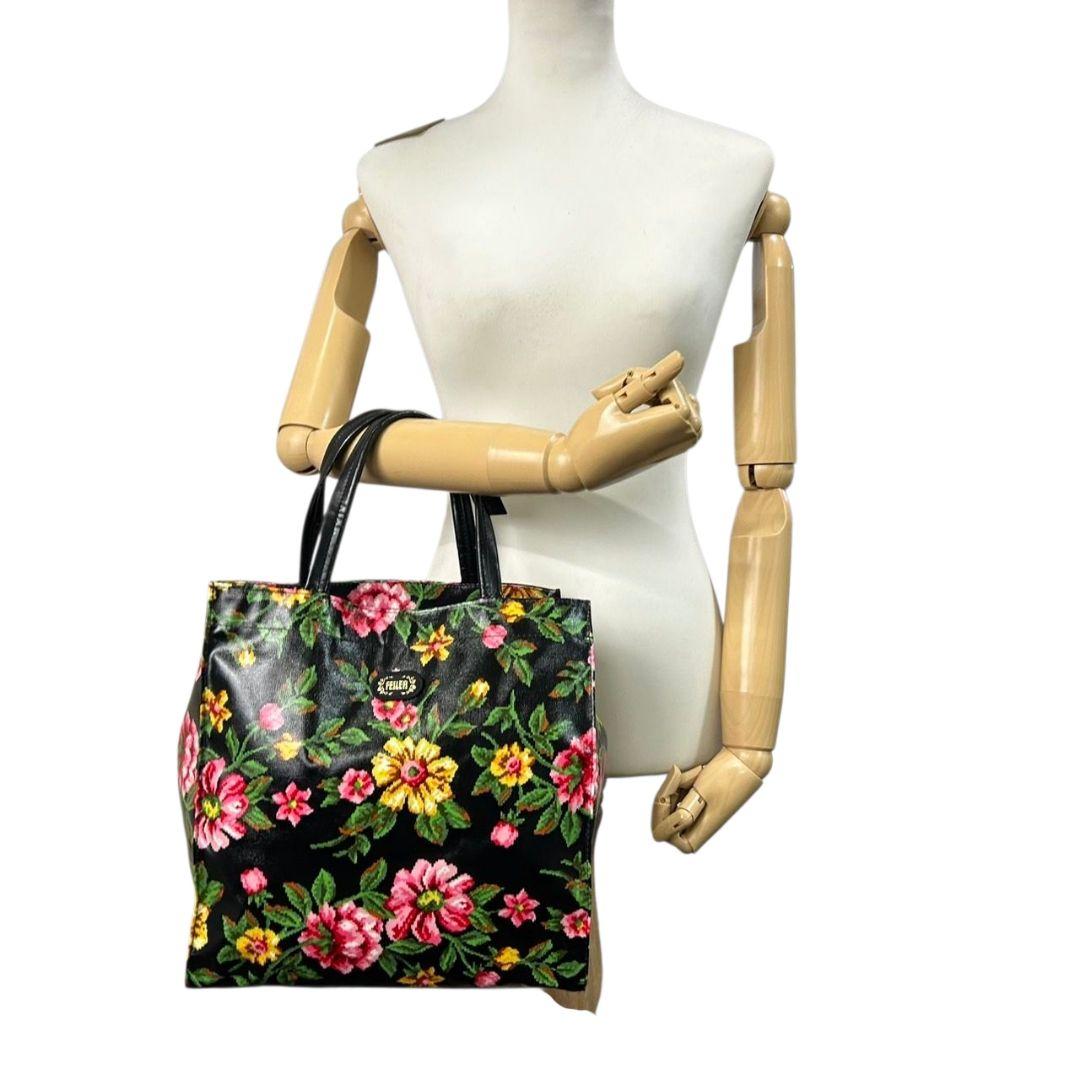 フェイラー FEILER トートバッグ 黒 ブラック 花柄 フラワー ワンショルダー PVC ハンドバッグ ピンク イエロー 肩掛け可 ロゴ E レディース