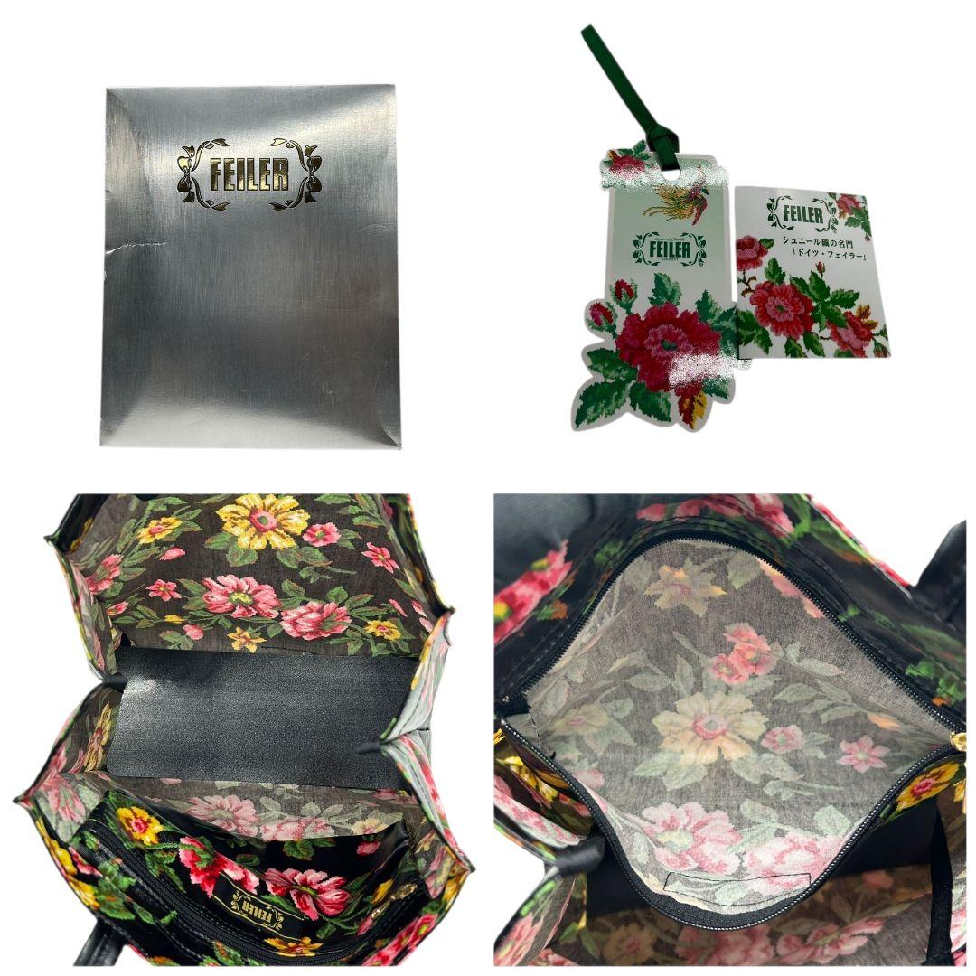 フェイラー FEILER トートバッグ 黒 ブラック 花柄 フラワー ワンショルダー PVC ハンドバッグ ピンク イエロー 肩掛け可 ロゴ E レディース