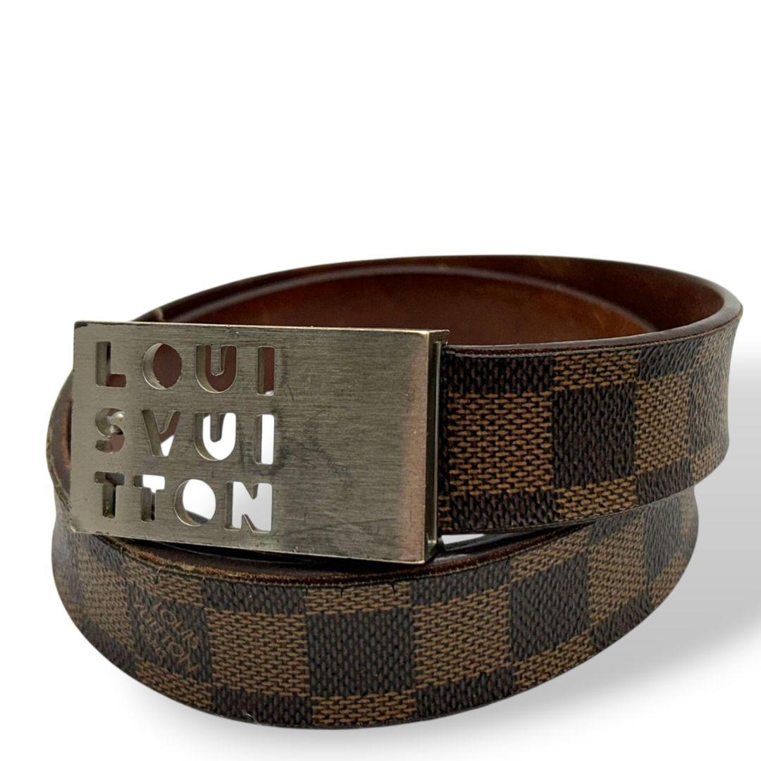 ルイヴィトン ベルト 茶 ブラウン ダミエ サンチュール ロゴプレート PX-1 レザー 本革 高級 ブランド メンズ LOUIS VUITTON