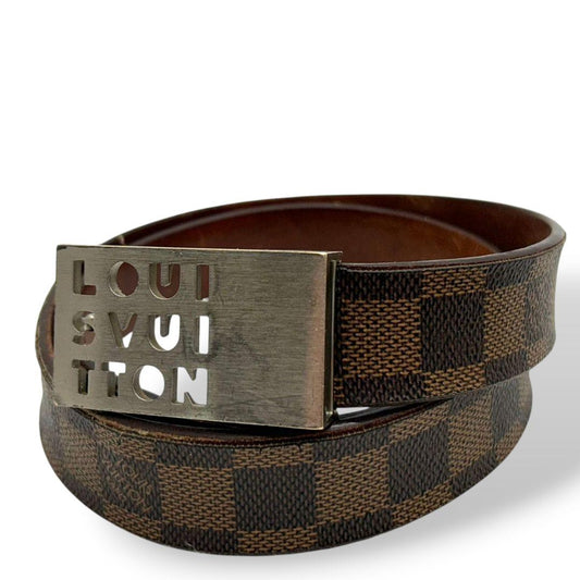 ルイヴィトン ベルト 茶 ブラウン ダミエ サンチュール ロゴプレート PX-1 レザー 本革 高級 ブランド メンズ LOUIS VUITTON