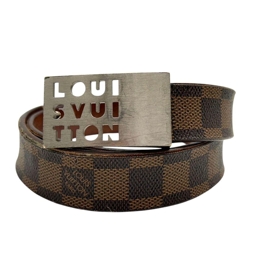 ルイヴィトン ベルト 茶 ブラウン ダミエ サンチュール ロゴプレート PX-1 レザー 本革 高級 ブランド メンズ LOUIS VUITTON