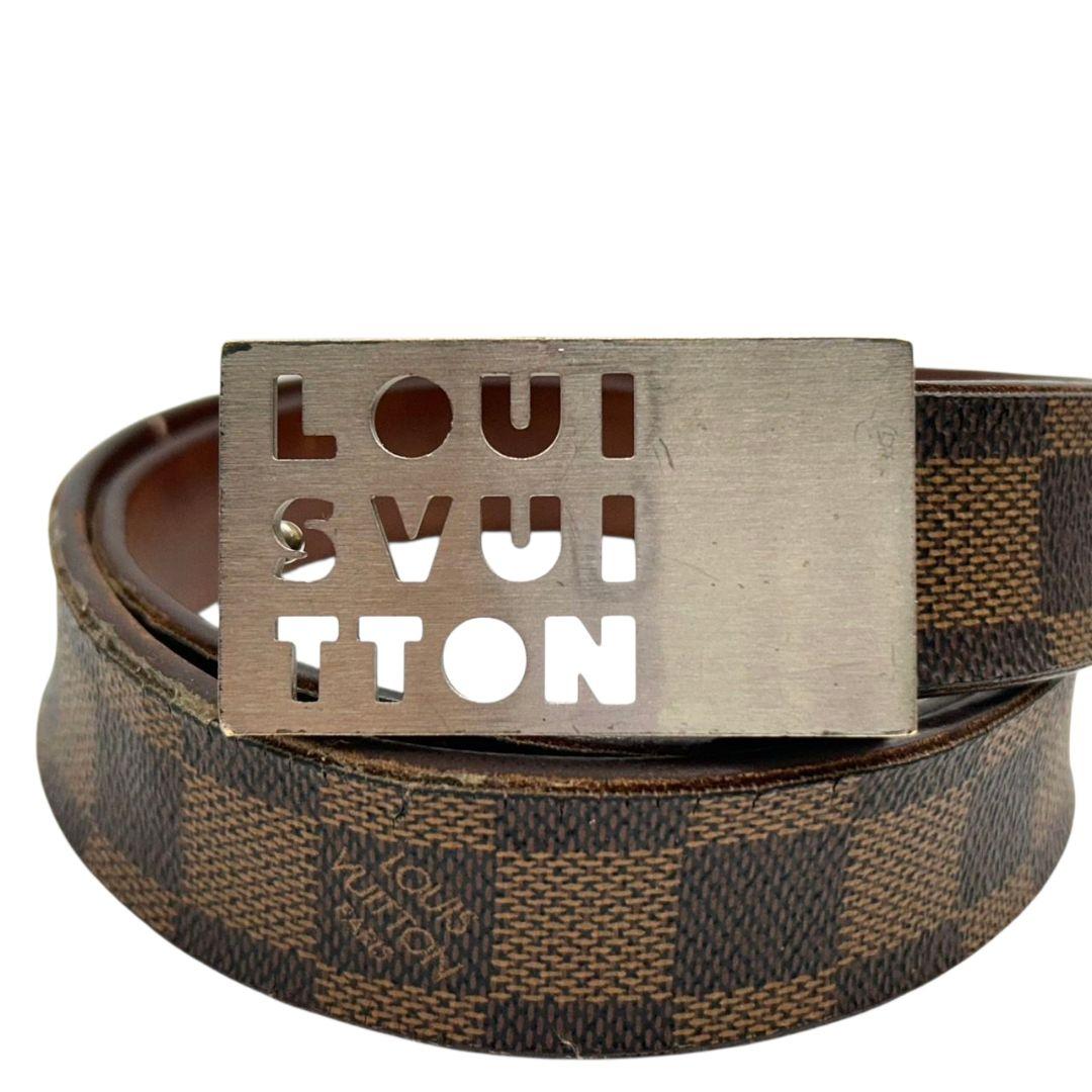 ルイヴィトン ベルト 茶 ブラウン ダミエ サンチュール ロゴプレート PX-1 レザー 本革 高級 ブランド メンズ LOUIS VUITTON
