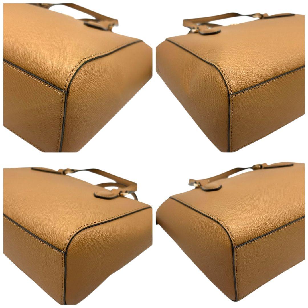 美品 トリーバーチ ハンドバッグ 茶 サフィアーノ 2way レザー PVC s42 ショルダーバッグ トートバッグ 自立可 斜め掛け可 ブラウン ゴールド金具 ロゴプレート 本革 TORY BURCH