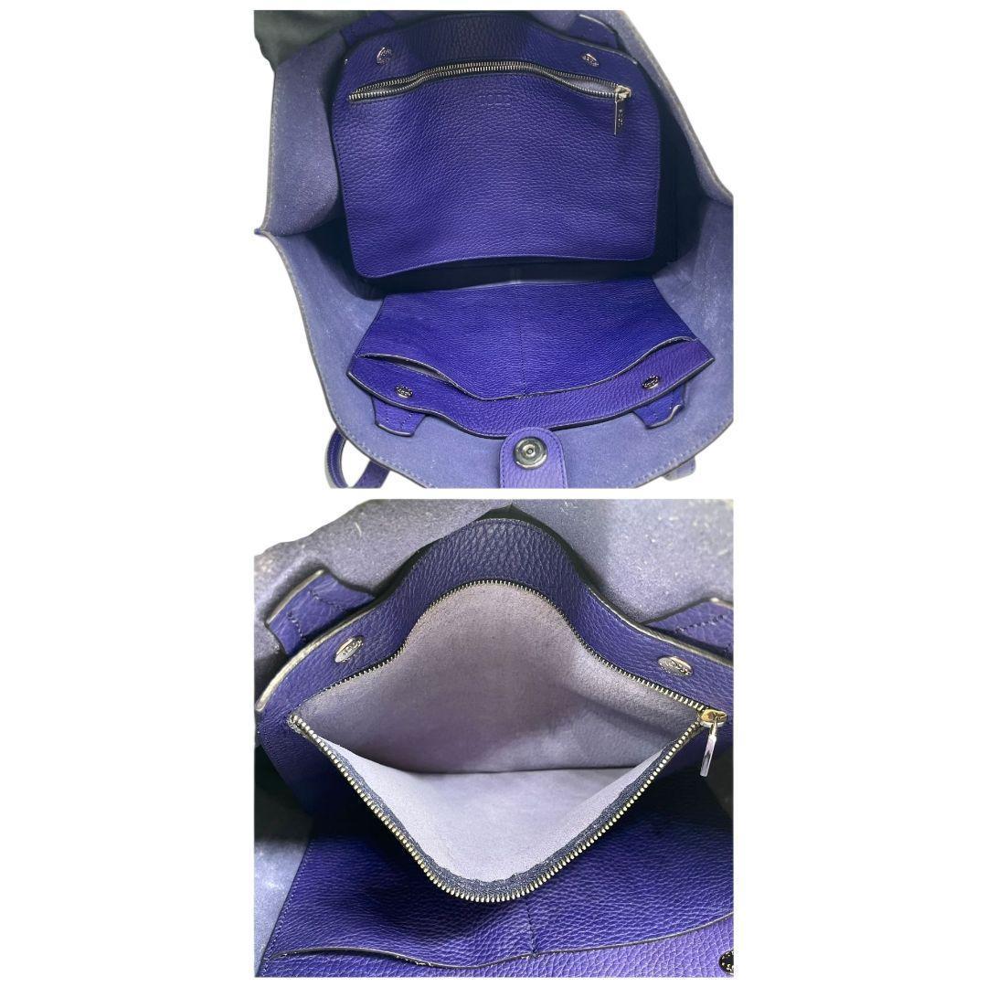 トッズ TOD'S トートバッグ パープル レザー シボ革 本革 ハンドバッグ ワンショルダー A4収納 肩掛け可 ロゴチャーム 上品 おしゃれ ヴィンテージ u2